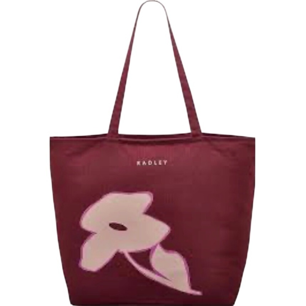 RADLEY LONDON Burgundy and Pink Smallβ Tote Bag Floral Design